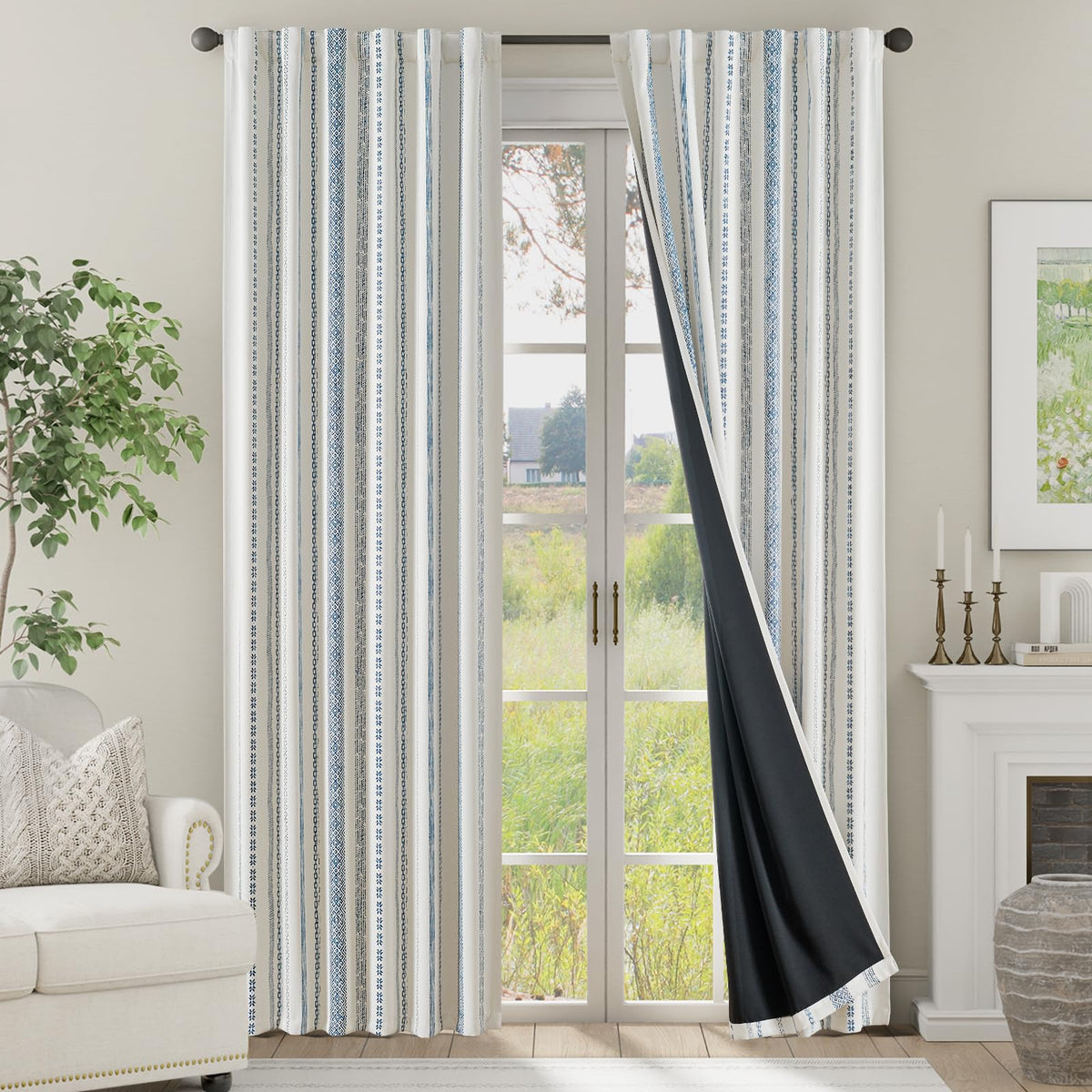 jinchan Boho Blackout Curtains 63 Inch Length Moon Phase Printed Drapes