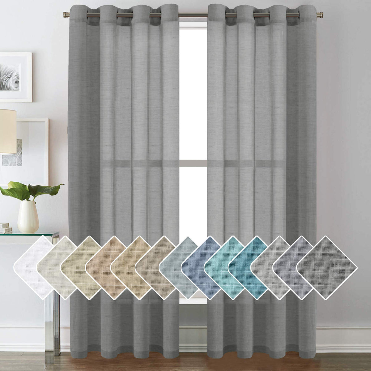 H.VERSAILTEX Natural Linen Sheer Curtains 84" 2 Panels Grommet