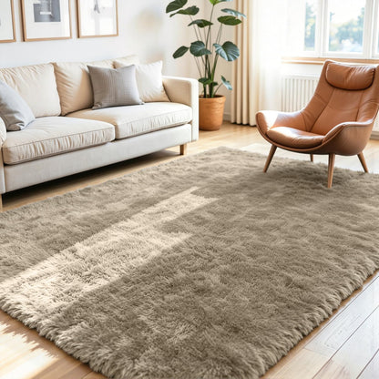 8x10 Fluffy Area Rug for Living Room: Soft Non-Slip Black Bedroom Carpet