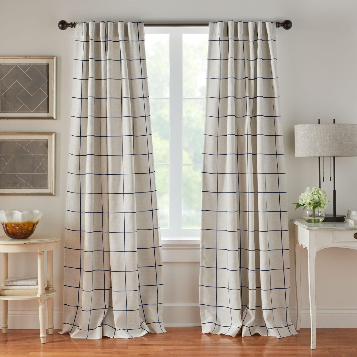 Brighton Windowpane Plaid Blackout Window Curtain Panel, Linen - 52" W x 84" L