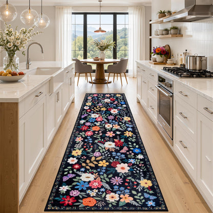 PLHXFR 8x10 Area Rug Living Room: Floral Washable Boho Carpet Dark Green