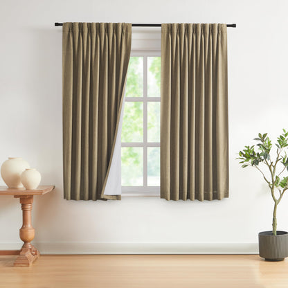 Vision Home Sand Pinch Pleated Full Blackout Curtains Linen Blended Room Darkening Window Curtains 95 inch for Living Room Bedroom Thermal Insulated Pinch Pleat Drapes with Hooks 2 Panel 40" Wx95 L