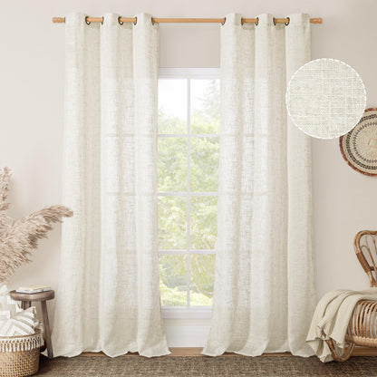 LAMIT Cream Ivory Linen Semi Sheer Curtains 84 inch Length for Bedroom