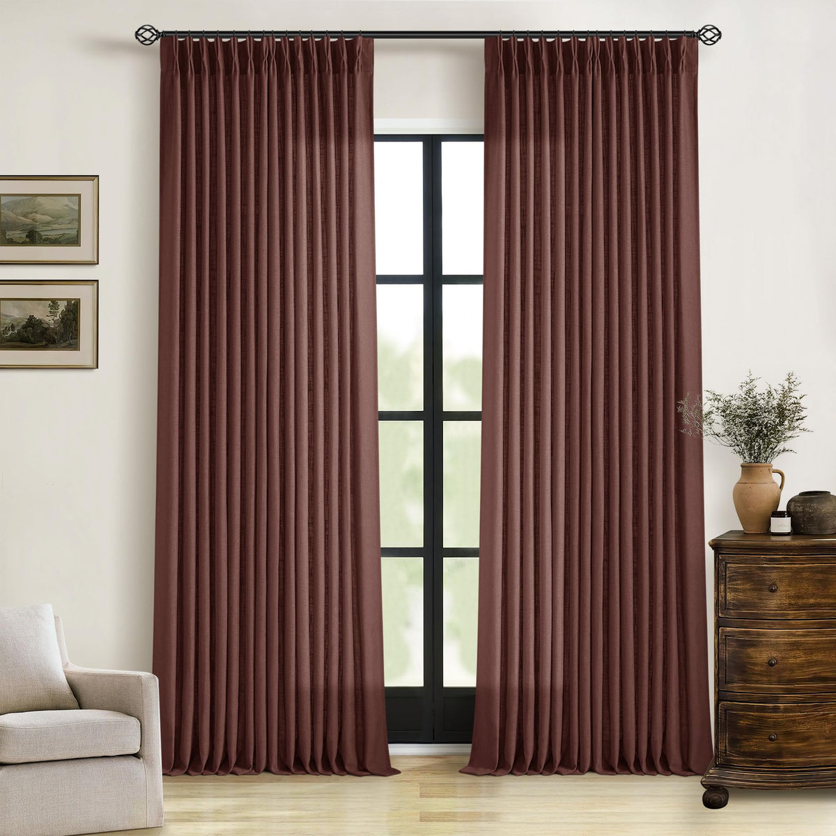 TWODRAPES Natural Pinch Pleated Linen Semi Sheer 84 Inch Curtains 2 Panels