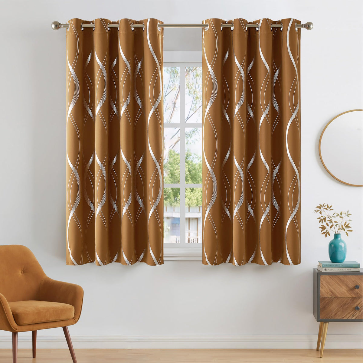 NICETOWN Grey Blackout Striped Pattern Curtains for Living Room, 52 x 84