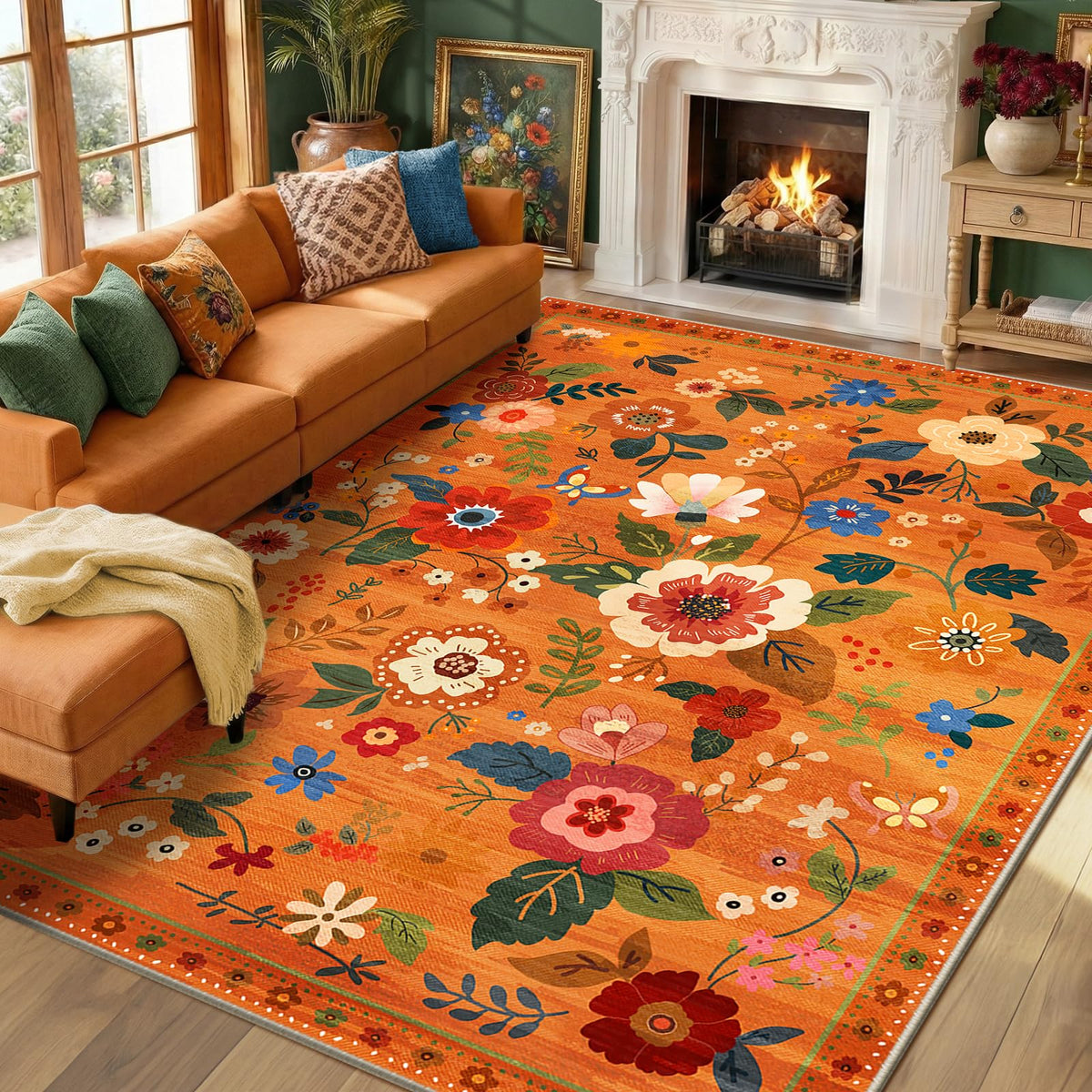 RELEANY Floral Washable 5x7 Area Rugs Pink