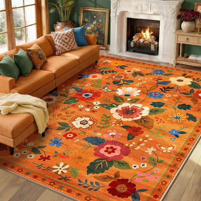 RELEANY Floral Washable 5x7 Area Rugs Pink