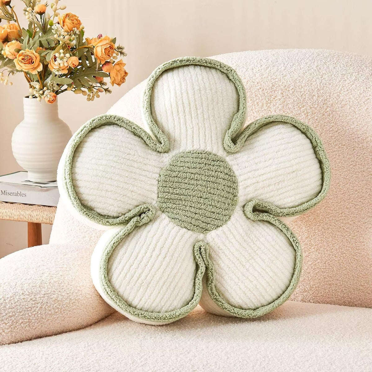 Kcvvcr Flower Pillow, Soft Flower Decorative Throw Pillow, Cute Daisy Flower Shaped Seating Floor Cushion Room Décor Plush Pillows for Sofa Couch Bed (13.7 Inch, Sage Green)
