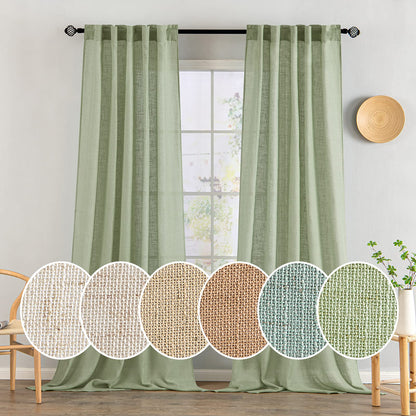 MIULEE Natural White Linen Curtains 52x84 Inch Long for Bedroom Living Room