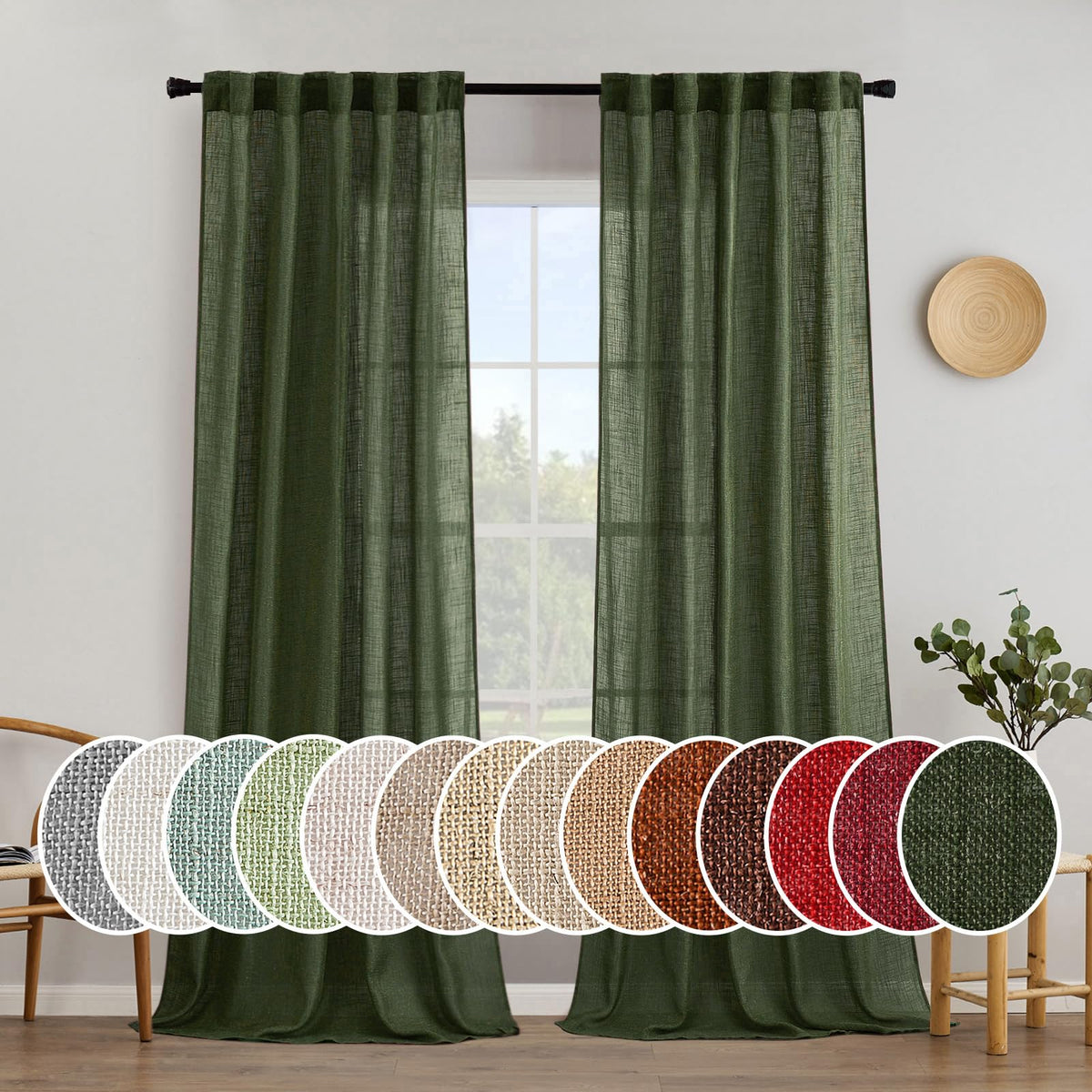 MIULEE Natural White Linen Curtains 52x84 Inch Long for Bedroom Living Room