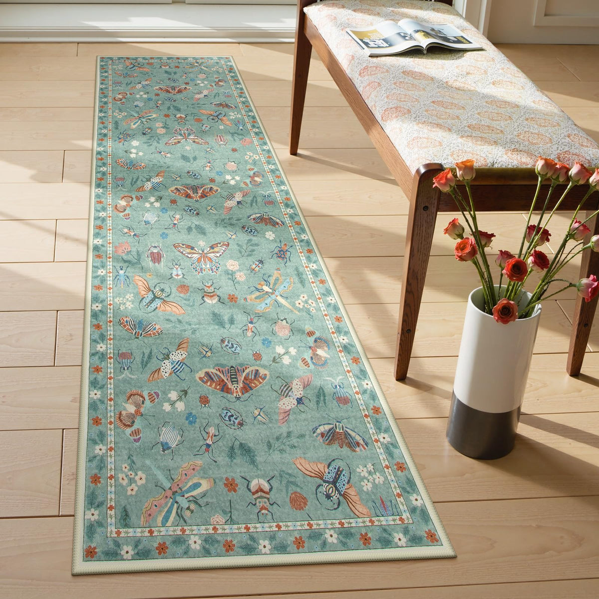 Lahome Bug Washable Area Rugs 5x7, Soft Green Rug for Living Room Bedroom