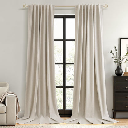 Guken Cream Linen Blackout Curtains 84 Inch Length 2 Panels Set for Living Room Bedroom Back Tab Thermal Insulated 100% Black Out Drapes Room Darkening Window Curtain Ivory Natural Beige