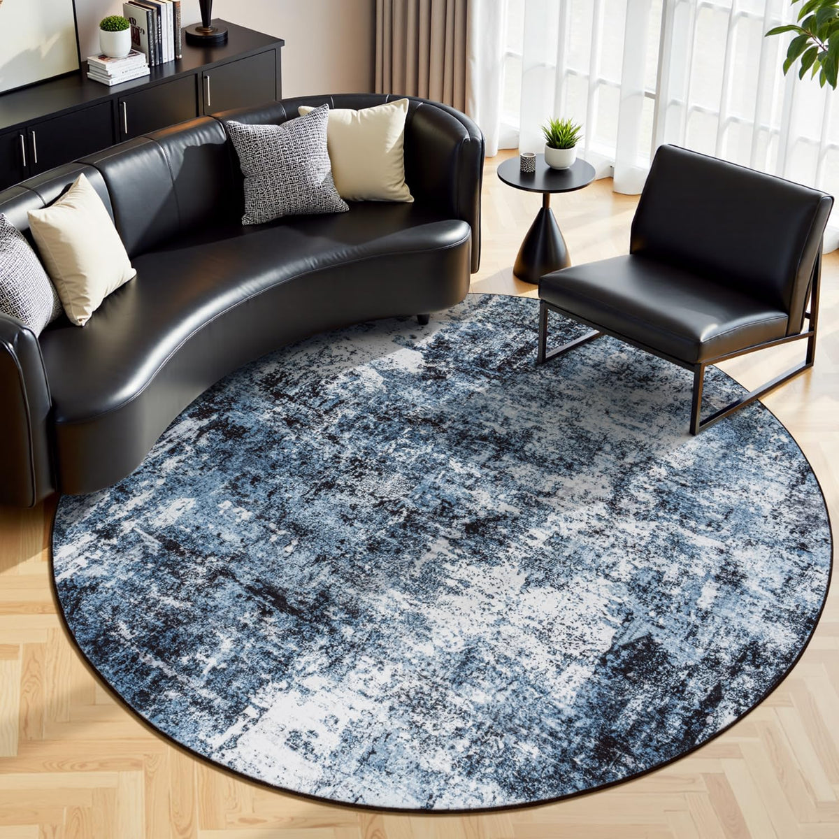 Rugflix 8x10 Area Rug for Living Room, Washable Navy Blue Dark Black Carpet