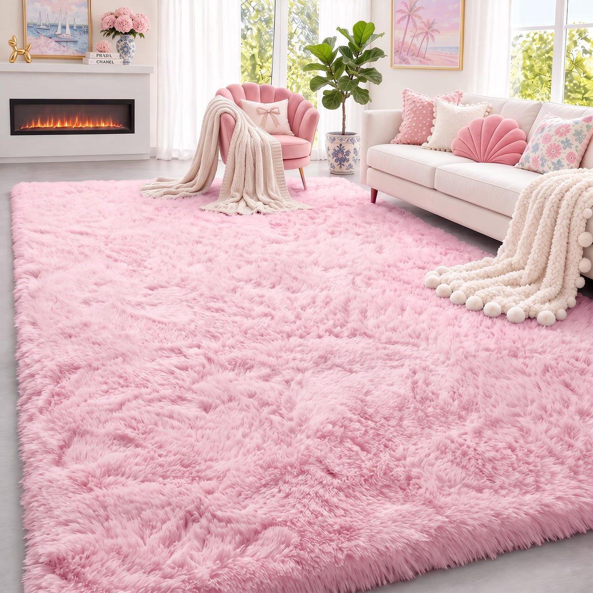 Fluffy Grey Rug for Bedroom 4x6, Modern Area Rugs for Kids Room Living Room