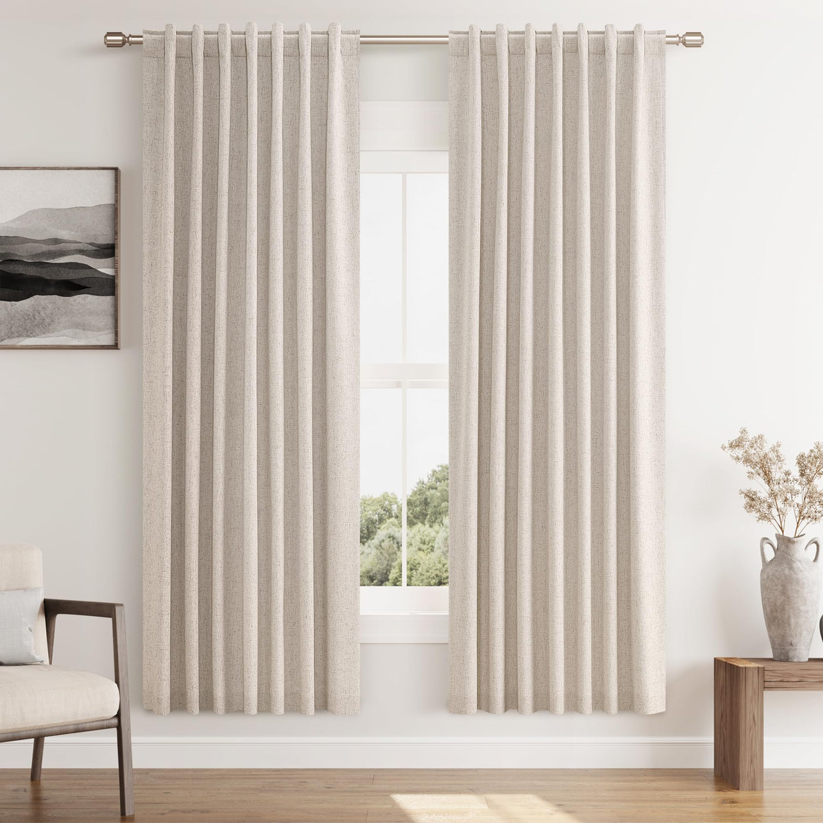 Guken Cream Linen Blackout Curtains 84 Inch Length 2 Panels Set for Living Room Bedroom Back Tab Thermal Insulated 100% Black Out Drapes Room Darkening Window Curtain Ivory Natural Beige