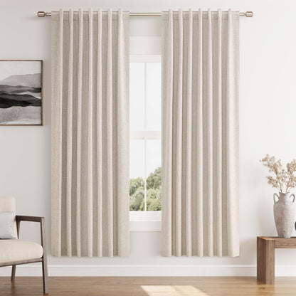 Guken Cream Linen Blackout Curtains 84 Inch Length 2 Panels Set for Living Room Bedroom Back Tab Thermal Insulated 100% Black Out Drapes Room Darkening Window Curtain Ivory Natural Beige