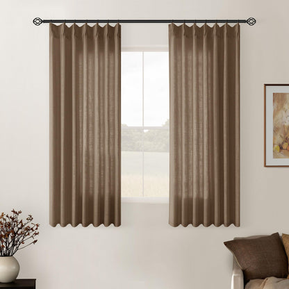 TWODRAPES Natural Pinch Pleated Linen Semi Sheer 84 Inch Curtains 2 Panels
