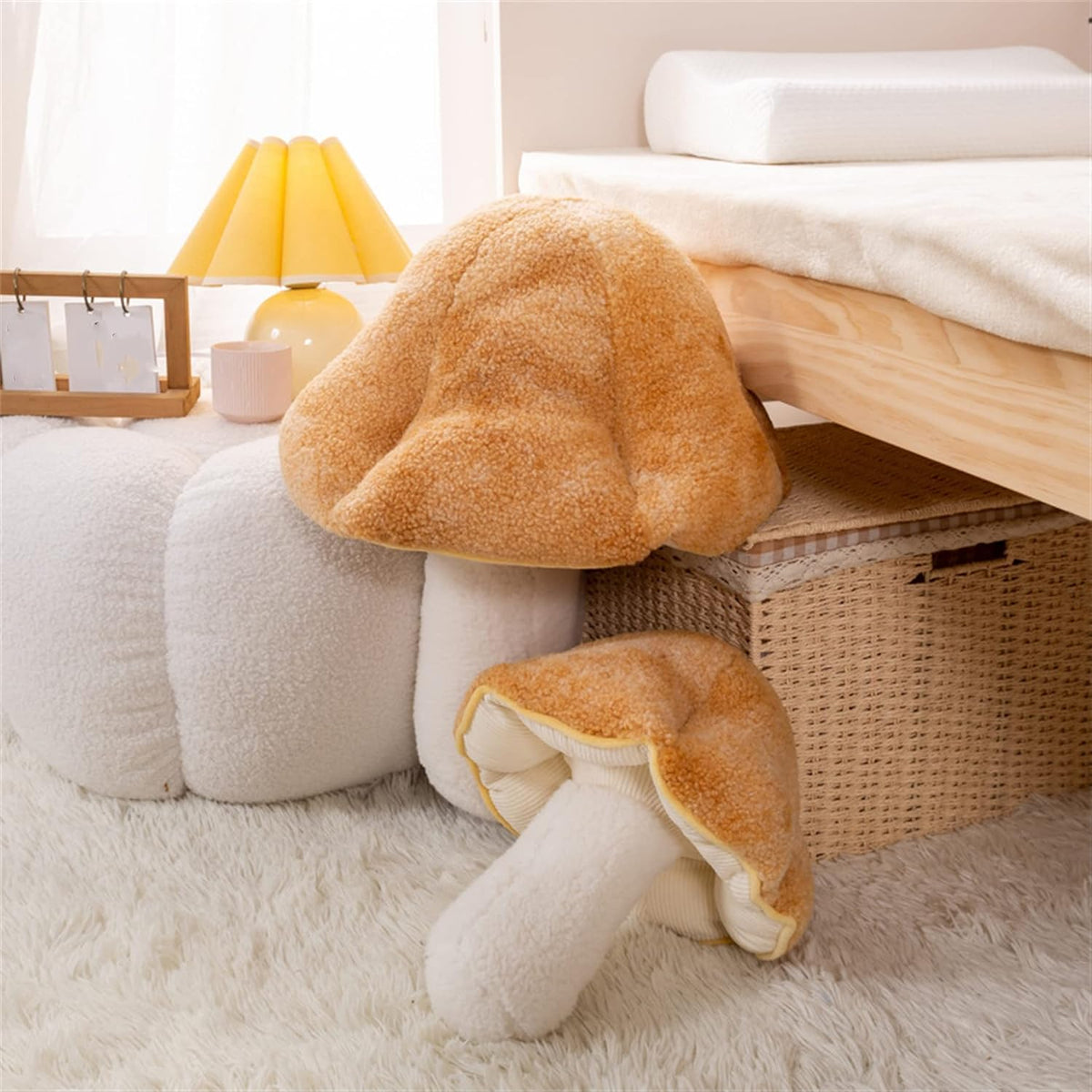 Mushroom Pillow Floor Pillow Sofa Cushion Home Decoration Pillows Reading Pillow (Khaki, 32cm)
