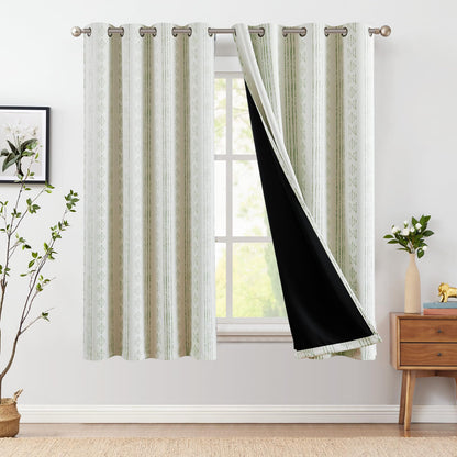 jinchan Boho Blackout Curtains 63 Inch Length Moon Phase Printed Drapes
