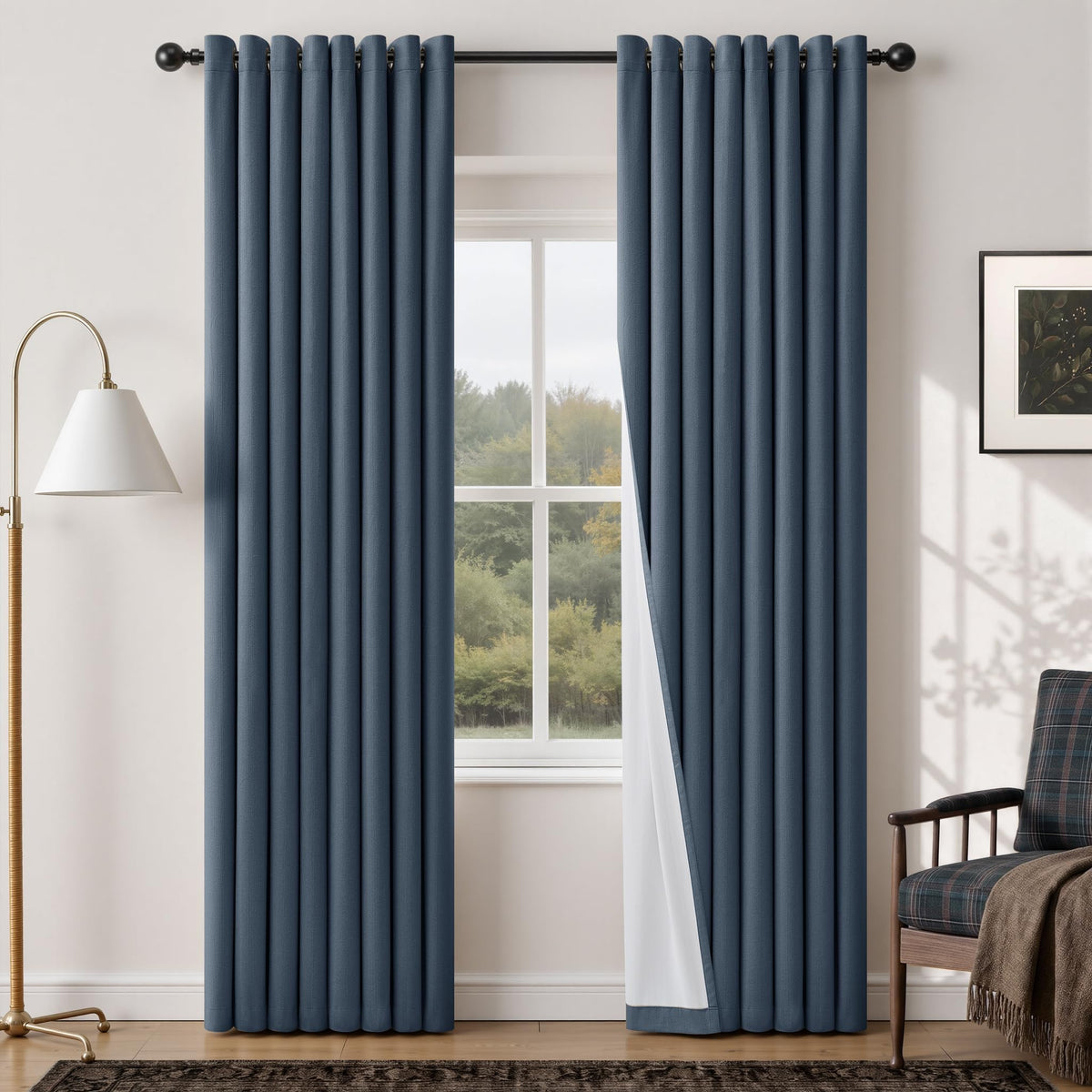 Natural Ivory 100% Blackout Grommet Linen Curtains 90 Inch Long 2 Panels