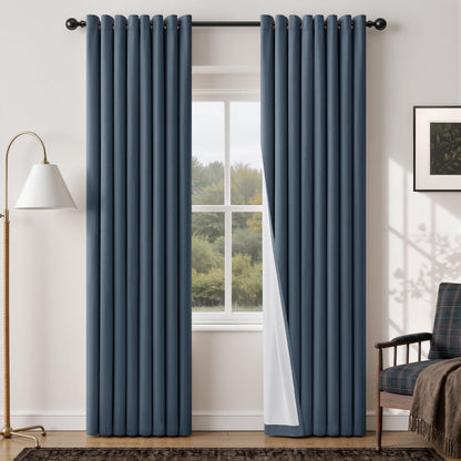 Natural Ivory 100% Blackout Grommet Linen Curtains 90 Inch Long 2 Panels