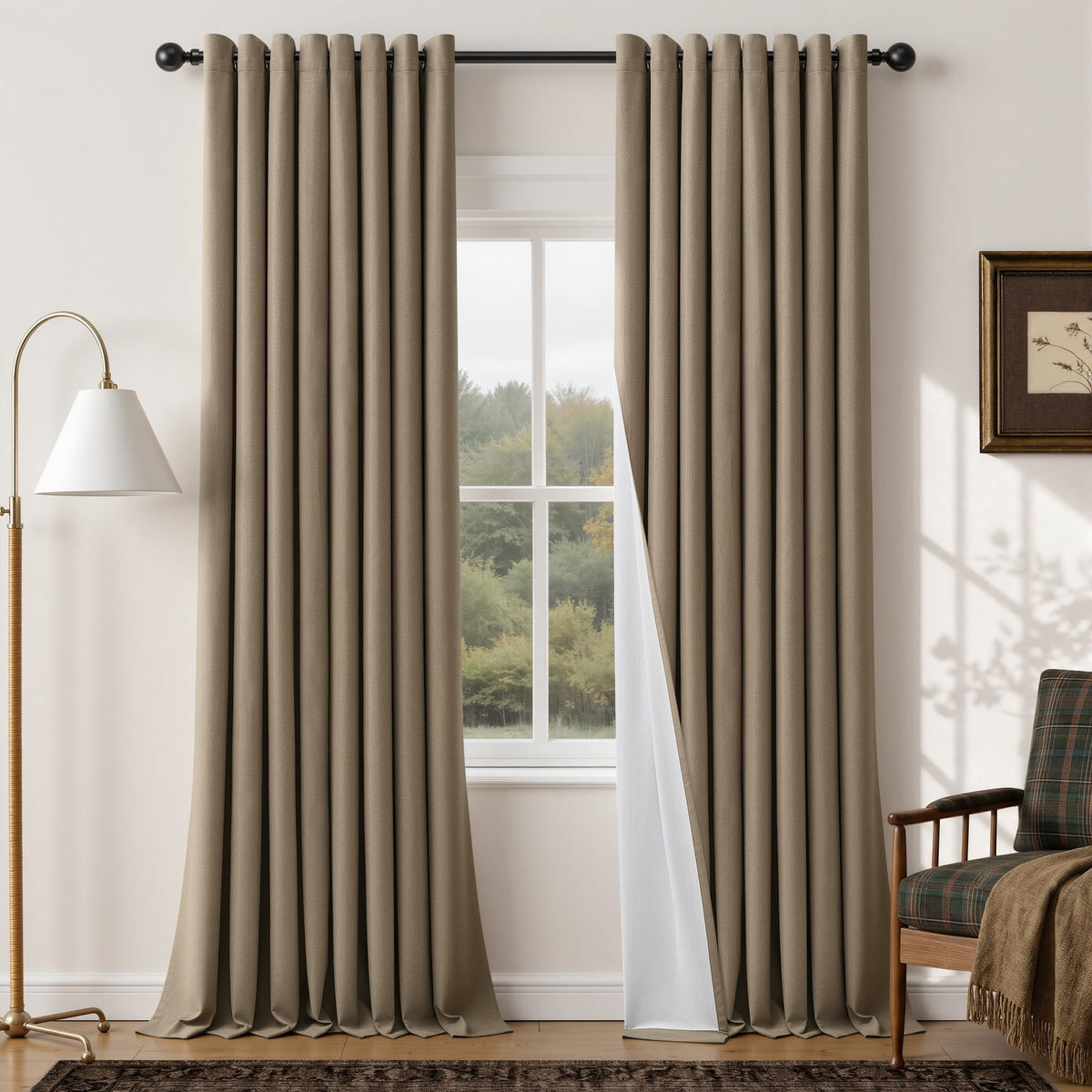 Natural Ivory 100% Blackout Grommet Linen Curtains 90 Inch Long 2 Panels
