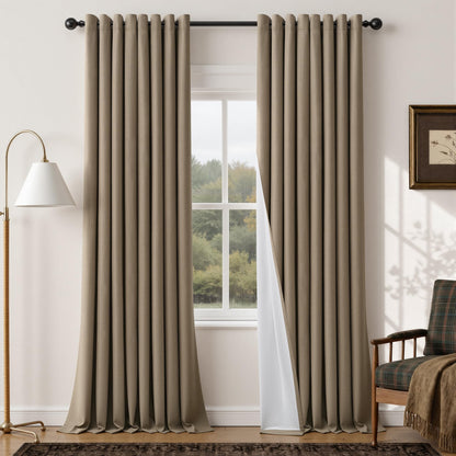 Natural Ivory 100% Blackout Grommet Linen Curtains 90 Inch Long 2 Panels