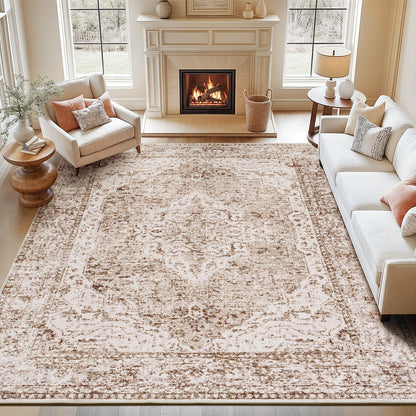 Lofus 5x7 Area Rugs for Living Room Bedroom, Soft Boho Carpet Floral Brown
