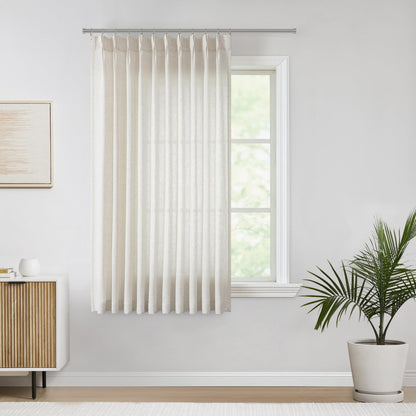 Vision Home Natural Linen Pinch Pleated Semi Sheer Curtains 42Wx90Lx2