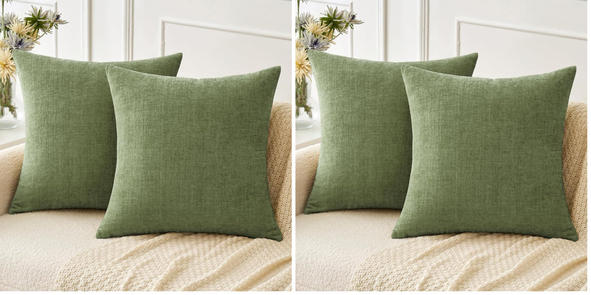 MIULEE Soft Chenille Throw Pillow Covers Sage Green 18x18 Inch Pack of 2
