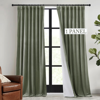 RYB HOME Sage Green Velvet Curtains 84 inches for Bedroom Living Room