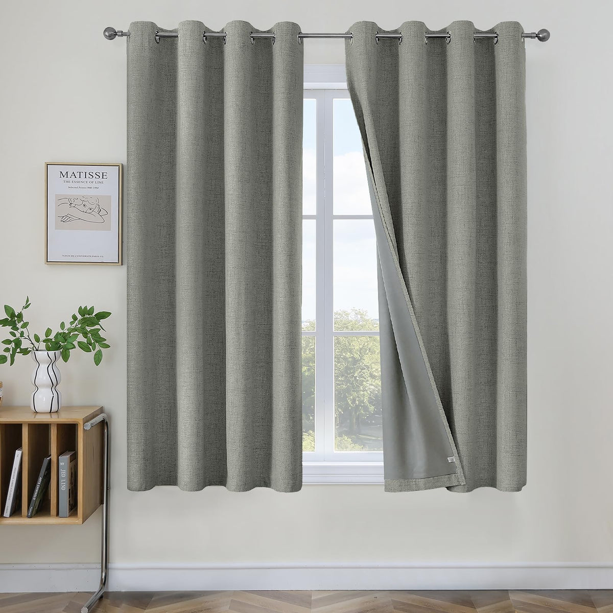 Joydeco 100% Blackout Curtains 63 Inch Length 2 Panels, Greyish White