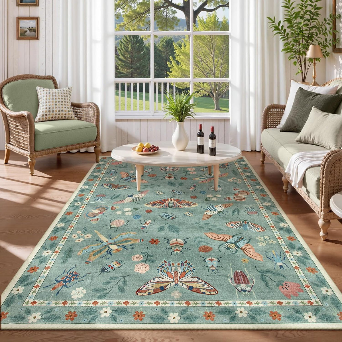 Lahome Bug Washable Area Rugs 5x7, Soft Green Rug for Living Room Bedroom