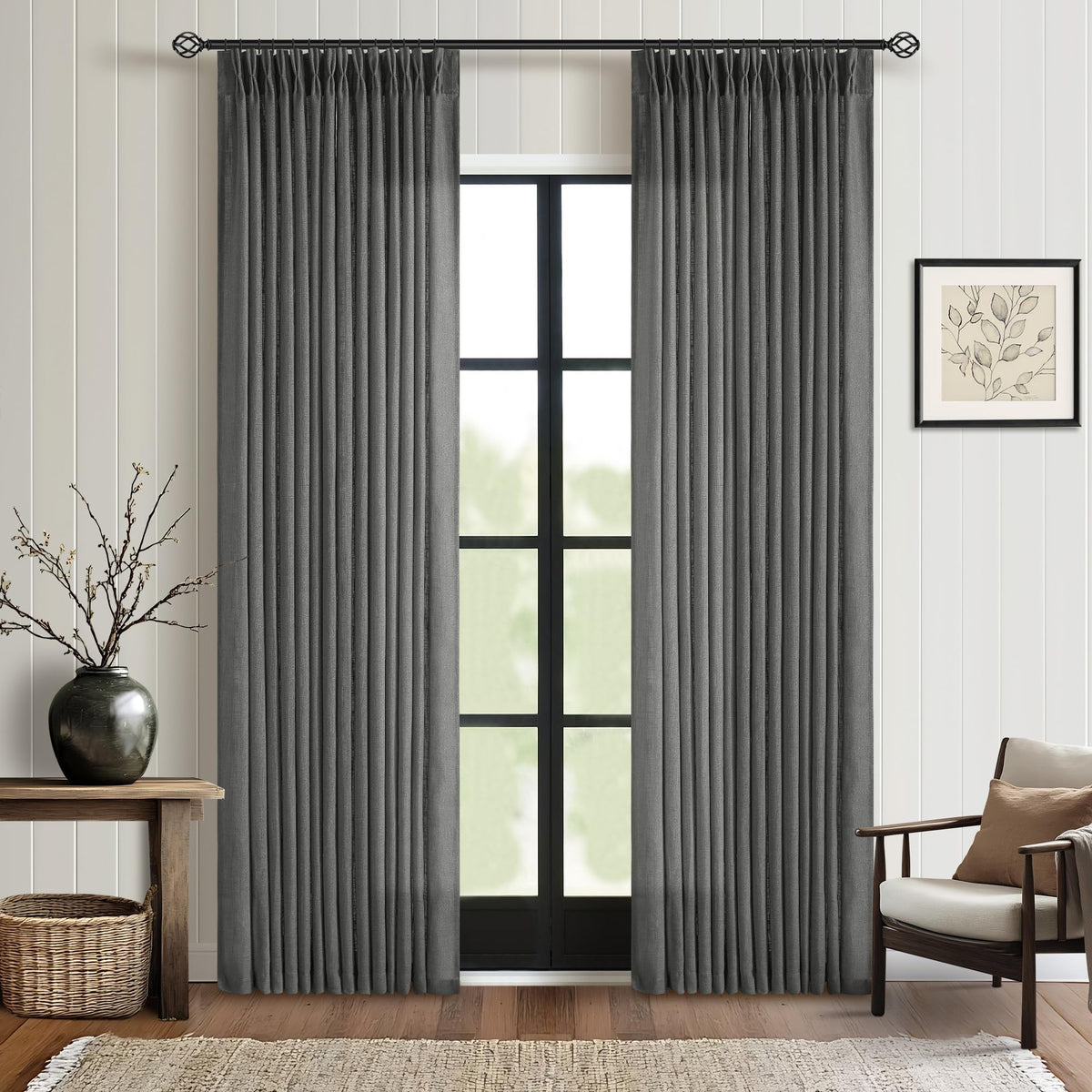TWODRAPES Natural Pinch Pleated Linen Semi Sheer 84 Inch Curtains 2 Panels