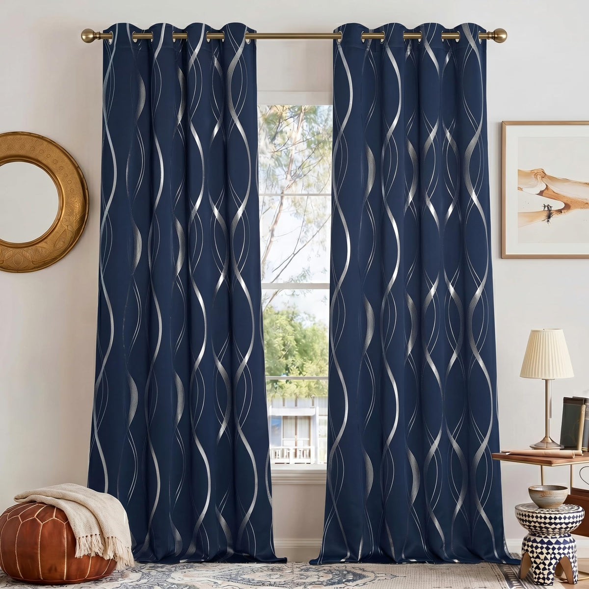 NICETOWN Grey Blackout Striped Pattern Curtains for Living Room, 52 x 84