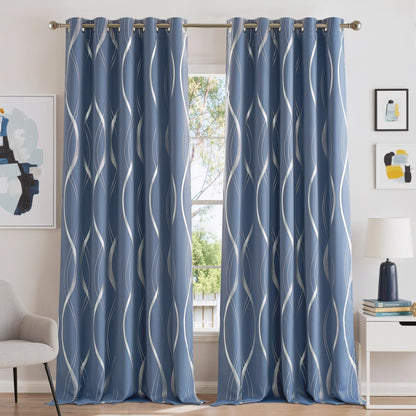 NICETOWN Grey Blackout Striped Pattern Curtains for Living Room, 52 x 84