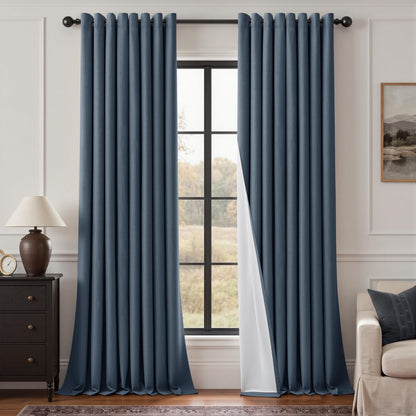 Natural Ivory 100% Blackout Grommet Linen Curtains 90 Inch Long 2 Panels