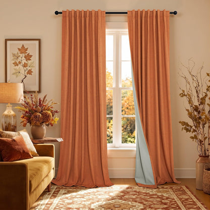 100% Blackout Curtains 84 Inch Length 2 Panels Set Neutral Boho Linen Farmhouse for Bedroom Windows Living Room Darkening Thermal Insulated Drapes Natural Cream Ivory 7ft Long Back Tab Pleated Pocket