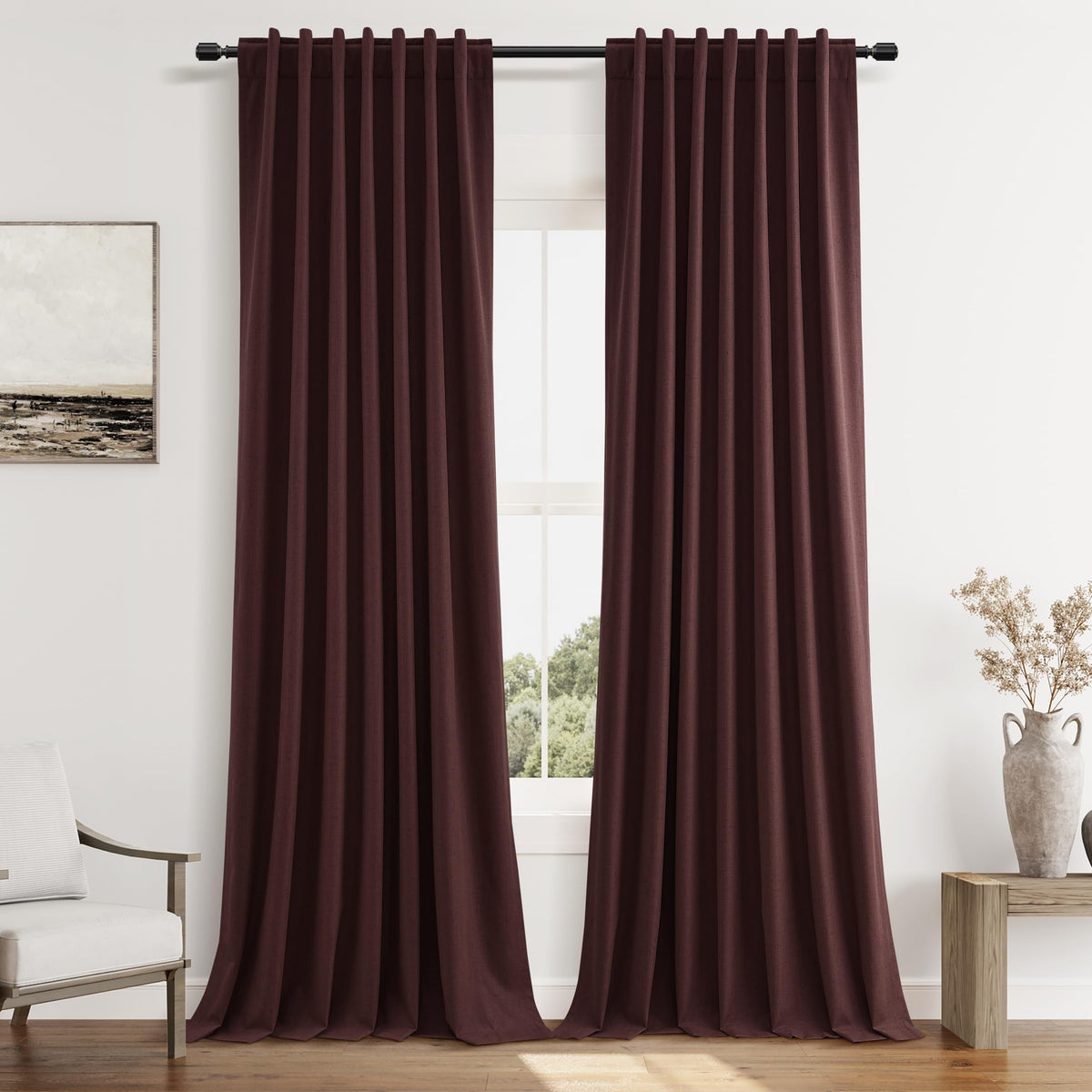 Guken Cream Linen Blackout Curtains 84 Inch Length 2 Panels Set for Living Room Bedroom Back Tab Thermal Insulated 100% Black Out Drapes Room Darkening Window Curtain Ivory Natural Beige