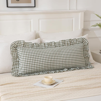 14x36 inches Sage Green Plaid Ruffle Lumbar Pillow Sham 1 Piece