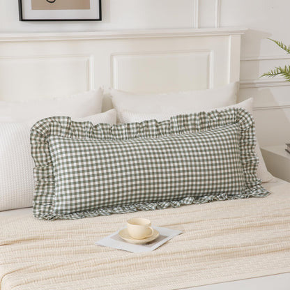 14x36 inches Sage Green Plaid Ruffle Lumbar Pillow Sham 1 Piece