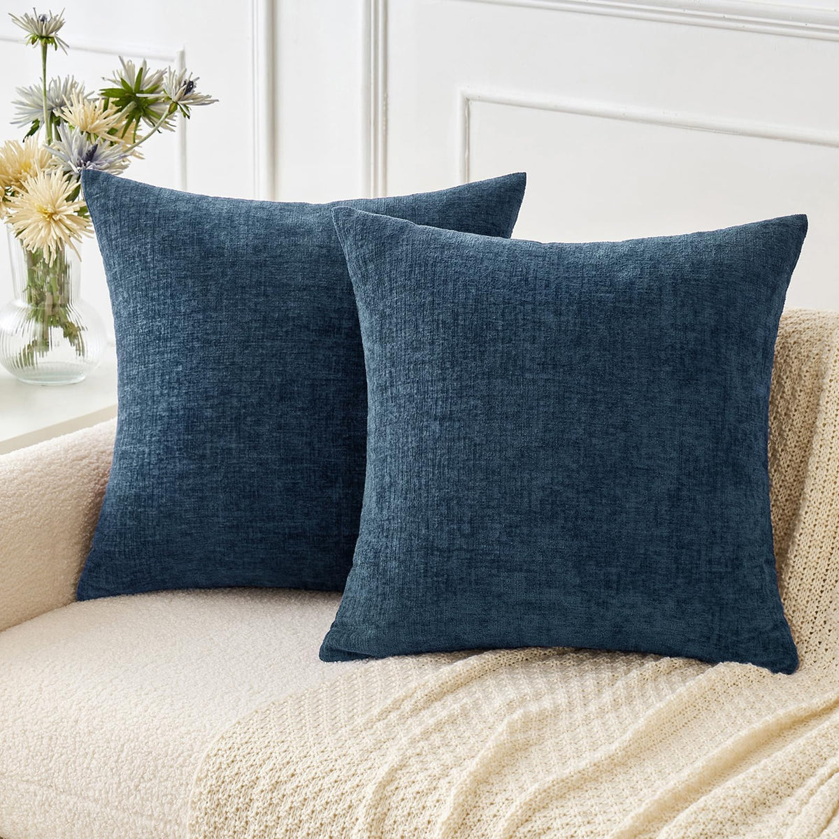 MIULEE Soft Chenille Throw Pillow Covers Sage Green 18x18 Inch Pack of 2