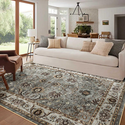 6x9 Ft Abstract Washable Area Rugs for Living Room Blue