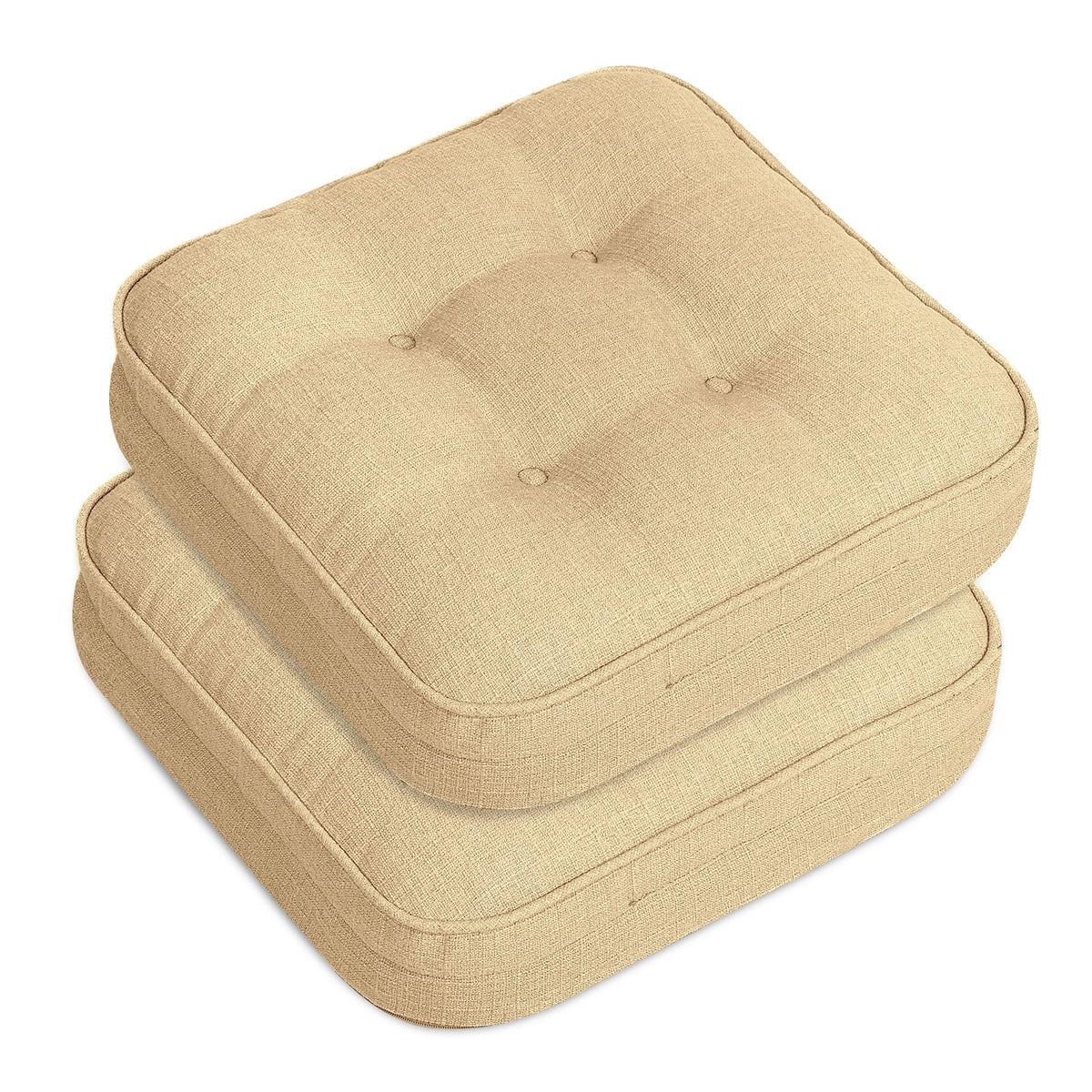 GOFORIT Chair Cushions,Tufted Shredded Memory Foam Chair Pads, Non-Slip Seat Cushions with Removable Cover, 16'' x 16'', Beige