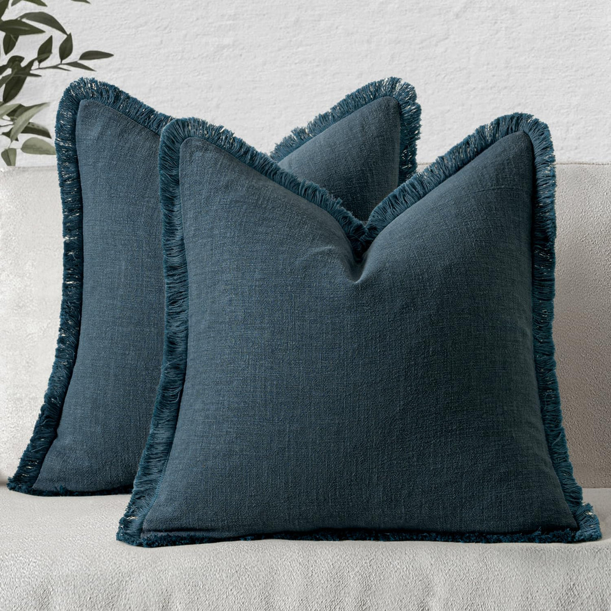 MIULEE Linen Fringe Decorative Fall Throw Pillow Covers Cocoa Brown 18x18