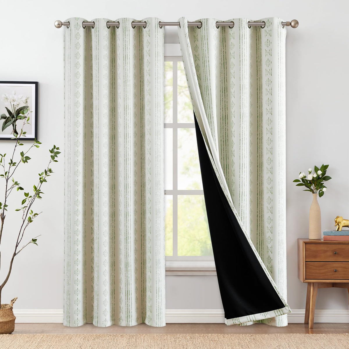 jinchan Boho Blackout Curtains 63 Inch Length Moon Phase Printed Drapes