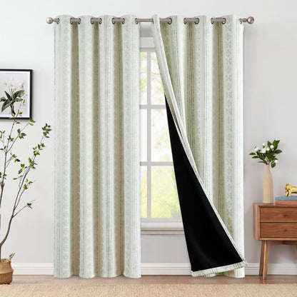 jinchan Boho Blackout Curtains 63 Inch Length Moon Phase Printed Drapes