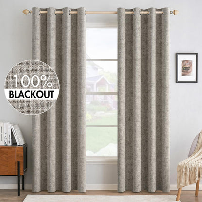 MIULEE 100% Blackout Linen Curtains for Bedroom 52x84 Inches Natural Beige
