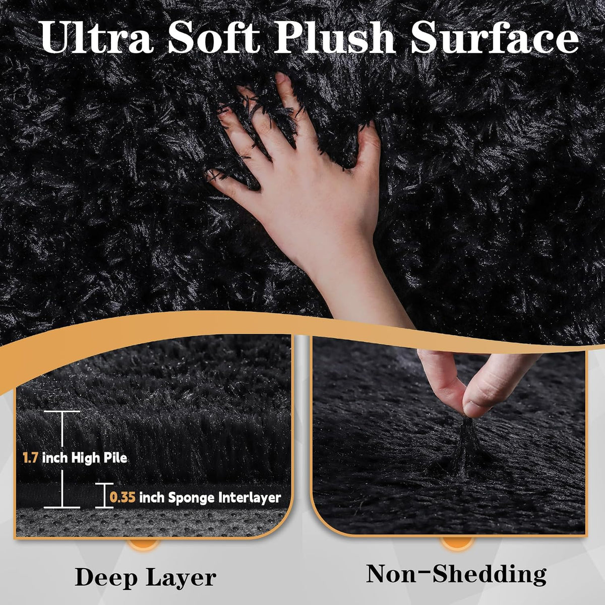 8x10 Area Rugs for Living Room: Soft Black Fluffy Rug Shag Washable Rug Plush Fuzzy Indoor Carpet for Bedroom Nursery Playroom Girls Boys Kids Room (Black, 8'x10')