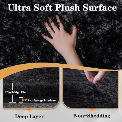 8x10 Area Rugs for Living Room: Soft Black Fluffy Rug Shag Washable Rug Plush Fuzzy Indoor Carpet for Bedroom Nursery Playroom Girls Boys Kids Room (Black, 8'x10')